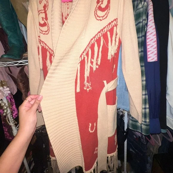 Idyllwind Cream and Red Cardigan Sweater - Picture 2 of 7